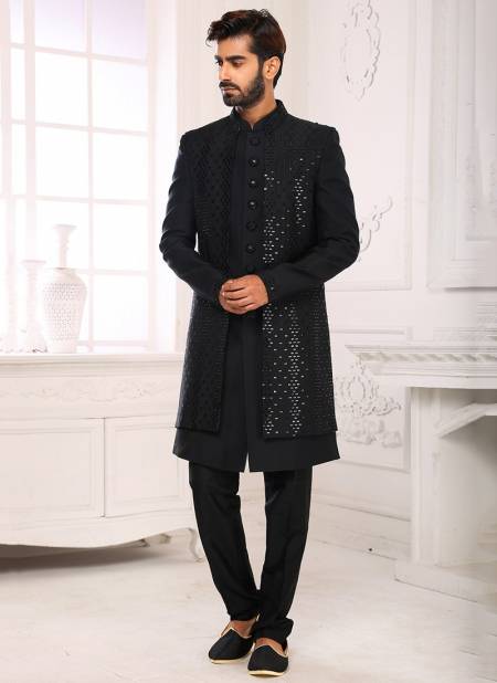 Black Colour Party Wear Jacquard Nawabi Indo Western Collection 1132